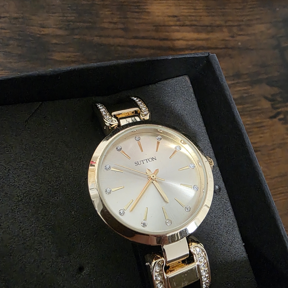 Armitron Gold Tone Crystal Accent Watch with White Dial